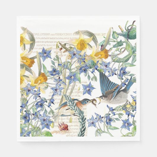 Audubon Bluebird Birds Flowers Papieren servetten (Voorkant)