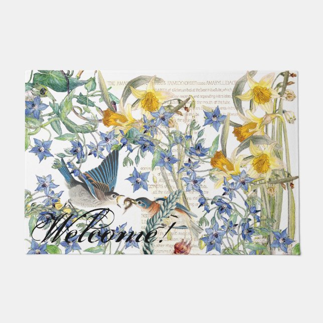 Audubon Bluebird Birds Flowers Welcome Doormat Deurmat (Voorkant)