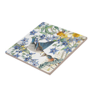 Audubon Bluebird Birds Narcissus Flowers Tile Tegeltje