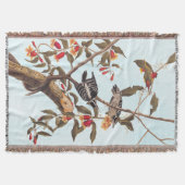 Audubon Downy Woodpecker Couple met Flowers Deken (Voorkant)