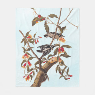 Audubon Downy Woodpecker Couple met Flowers Fleece Deken