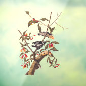 Audubon Downy Woodpecker Couple met Flowers Raamsticker (Vel 3)