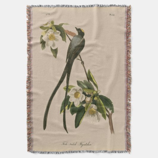 Audubon  Floral Bird Fork tailed Flycatcher Deken (Voorkant Verticaal)