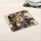 Audubon gepileerde specht vogelschilderij kartonnen onderzetters (Schuin)