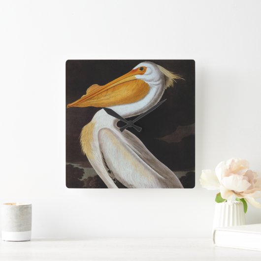 Audubon: Great White Pelican Vierkante Klok (Huis)
