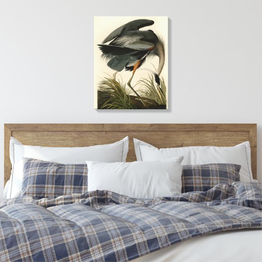 Audubon Grote Blauwe Heron moerasvogel Canvas Afdruk (Insitu (Slaapkamer))