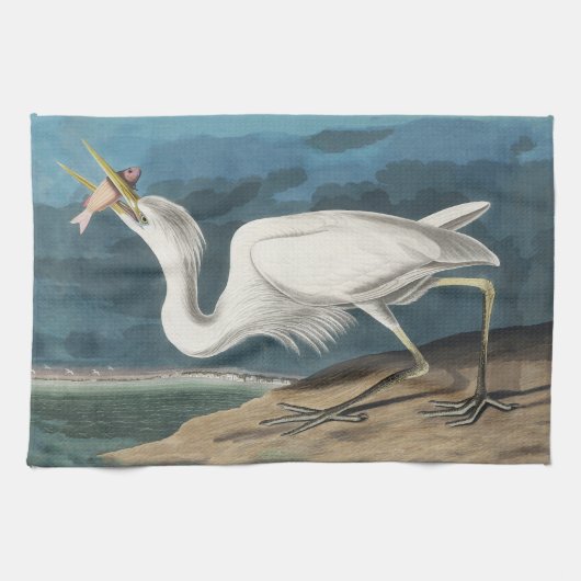 Audubon Grote Witte Reiger: Vintage Kustvogel Theedoek (Horizontaal)