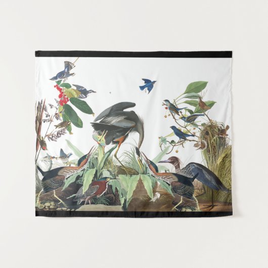 Audubon Heron Bird Wildlife Collage Wall Tapestry Wandkleed (Voorkant (horizontaal))