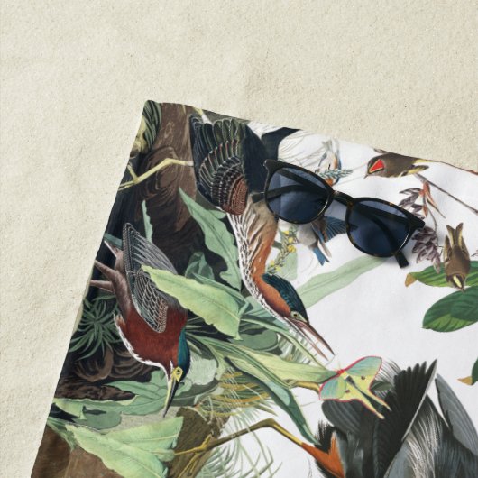 Audubon Heron Birds Wildlife Floral Beach Towel Strandlaken (In situ)