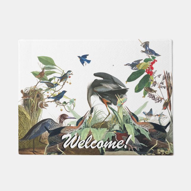 Audubon Heron Loon Bluebird Birds Welcome Doormat Deurmat (Voorkant)