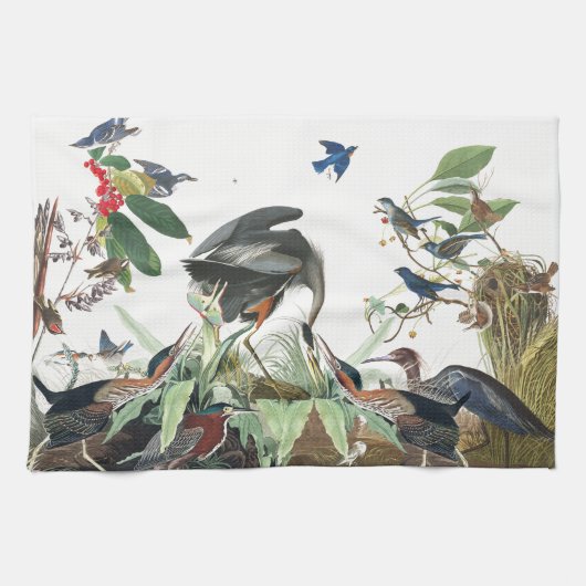 Audubon Herons Bluebird Birds Kitchen Towel Theedoek (Horizontaal)