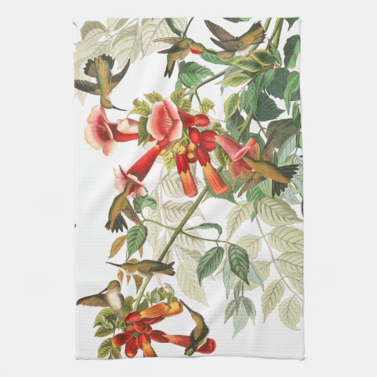 Audubon Hummingbird Birds Flowers Kitchen Towel Theedoek (Verticaal)