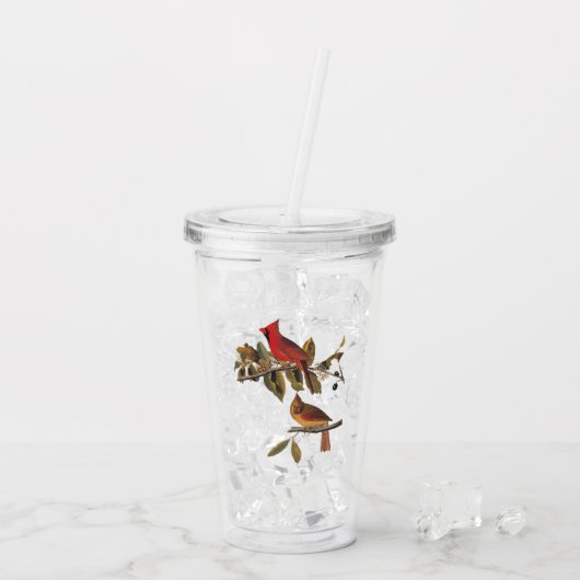 Audubon kardinaal paar in wilde amandelboom acryl drinkbeker (Achterkant ijs)