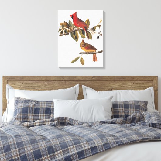 Audubon kardinaal paar in wilde amandelboom canvas afdruk (Insitu (Slaapkamer))