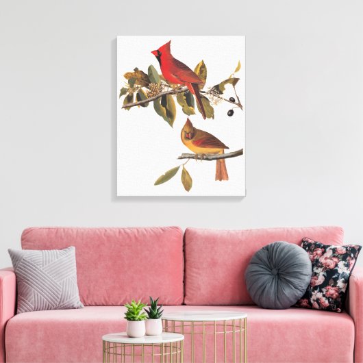 Audubon kardinaal paar in wilde amandelboom canvas afdruk (Insitu (Woonkamer))