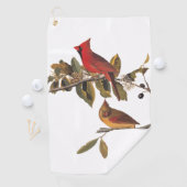 Audubon kardinaal paar in wilde amandelboom golfhanddoek (Insitu)