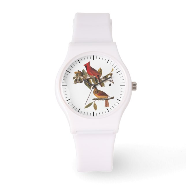 Audubon kardinaal paar in wilde amandelboom horloge (Voorkant)