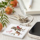 Audubon kardinaal paar in wilde amandelboom sleutelhanger (Voorkant Rechts)