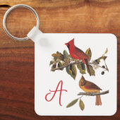 Audubon kardinaal paar in wilde amandelboom sleutelhanger (Voorkant)
