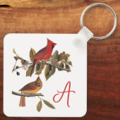 Audubon kardinaal paar in wilde amandelboom sleutelhanger (Achterkant)