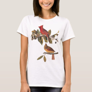 Audubon kardinaal paar in wilde amandelboom t-shirt