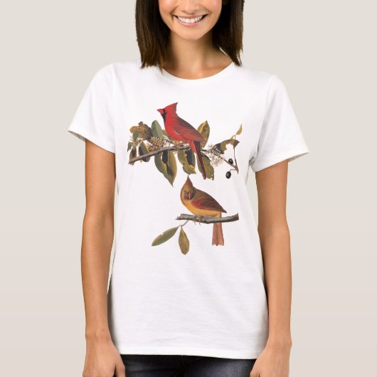 Audubon kardinaal paar in wilde amandelboom t-shirt (Voorkant)