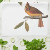 Audubon kardinaal paar in wilde amandelboom theedoek (Gevouwen)