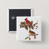 Audubon kardinaal paar in wilde amandelboom vierkante button 5,1 cm (Voorkant /achterkant)