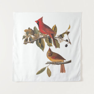 Audubon Kardinaal Paar in Wilde Amandelboom  Wandkleed