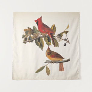 Audubon Kardinaal Paar in Wilde Amandelboom  Wandkleed