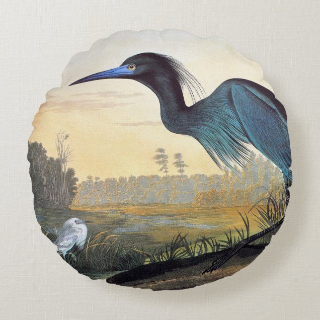 Audubon: Little Blue Heron Rond Kussen (Voorkant)