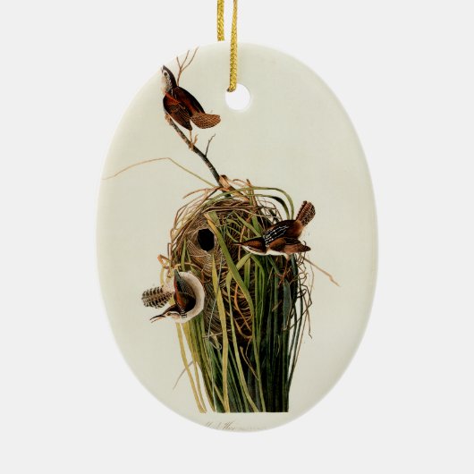 Audubon Marsh Wren Vogelkunst Keramisch Ornament (Achterkant)