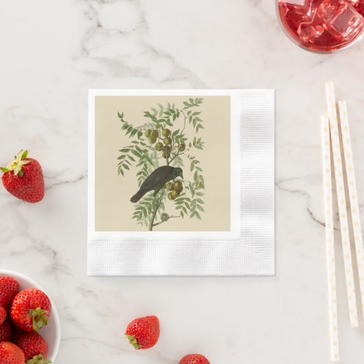 Audubon Purple Grackle Vogelprint Vintage Botanie Servet (Insitu)