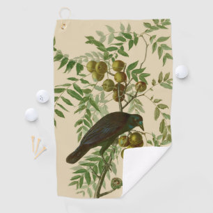 Audubon Purple Grackle Vogelprint Vintage Botanisc Golfhanddoek