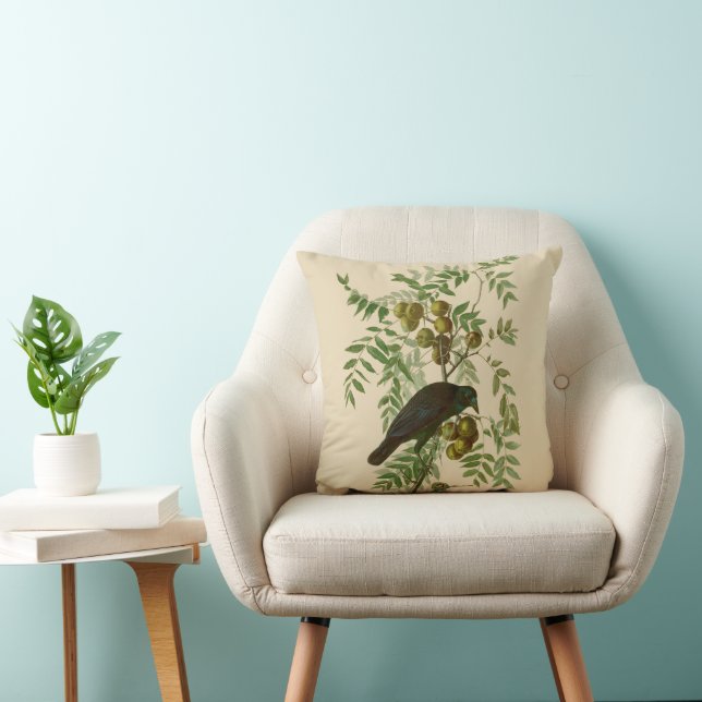 Audubon Purple Grackle Vogelprint Vintage Botanisc Kussen (Stoel)