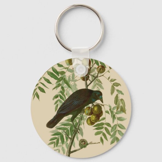 Audubon Purple Grackle Vogelprint Vintage Botanisc Sleutelhanger (Voorkant)