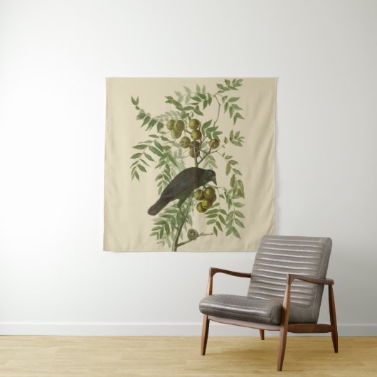 Audubon Purple Grackle Vogelprint Vintage Botanisc Wandkleed (In situ)