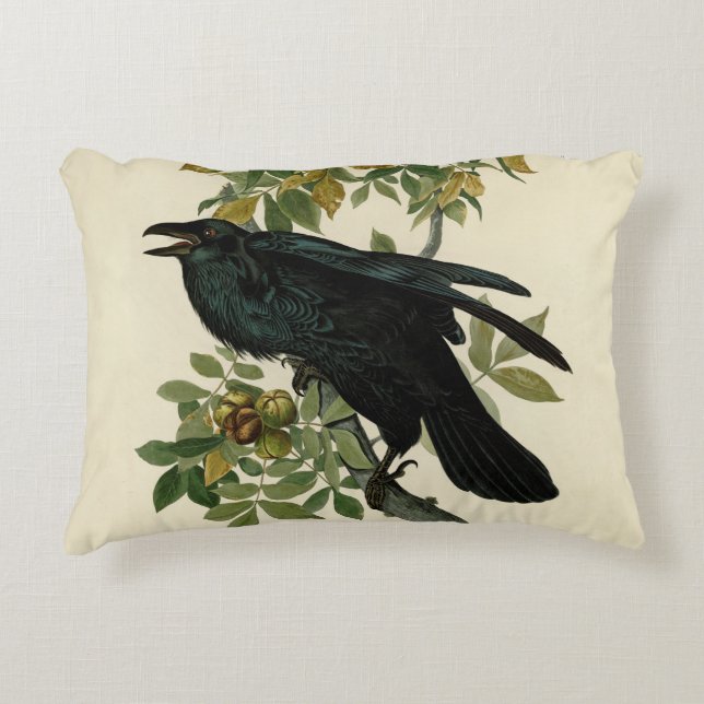 Audubon Raven Bird Classic Artwork Accent Kussen (Voorkant)