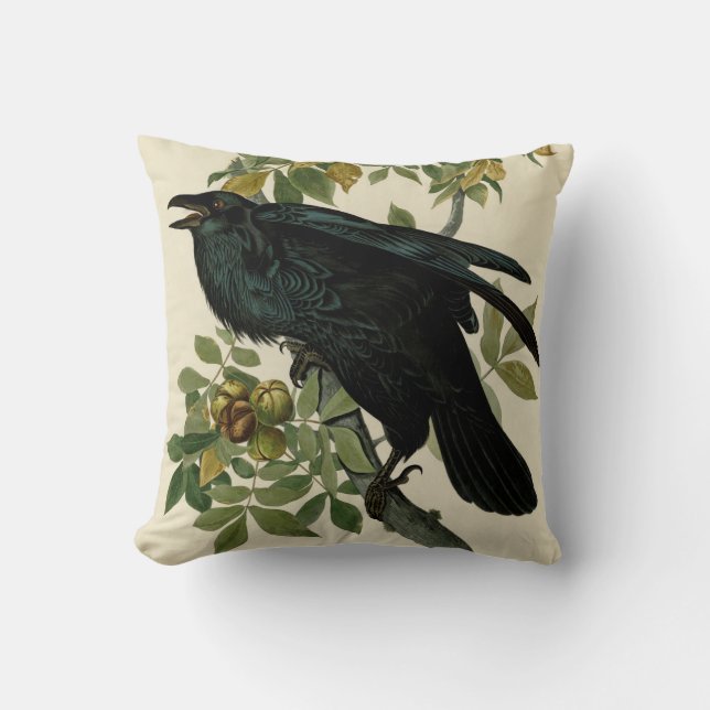 Audubon Raven Bird Classic Artwork Kussen (Voorkant)