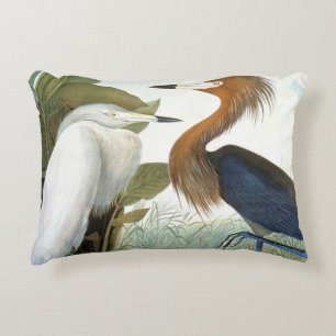 Audubon: Roodbaarzen en Paarse haron Decoratief Kussen
