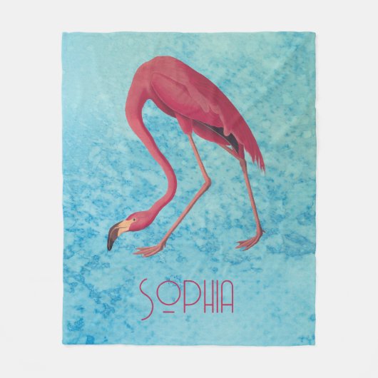 Audubon Roze Flamingo op Blauwe Waterverf Fleece Deken (Voorkant)