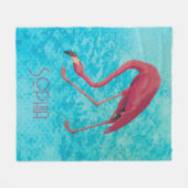 Audubon Roze Flamingo op Blauwe Waterverf Fleece Deken (Voorkant (Horizontaal))