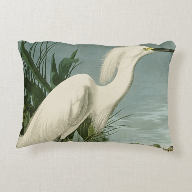 Audubon Snowy Heron White Gret Vogel Vogel Accent Kussen (Achterkant)