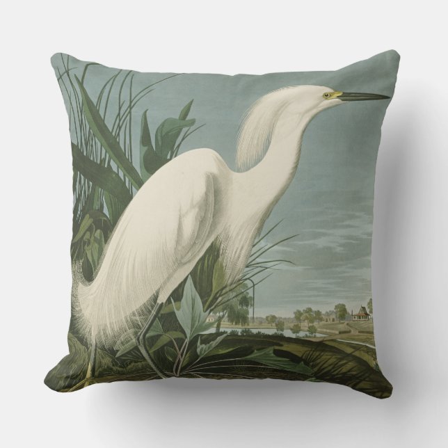 Audubon Snowy Heron White Gret Vogel Vogel Buitenkussen (Voorkant)