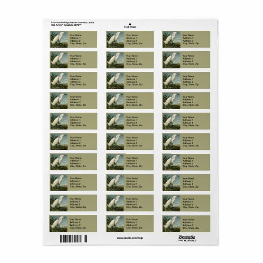 Audubon Snowy Heron White Gret Vogel Vogel Etiket (Full Sheet)