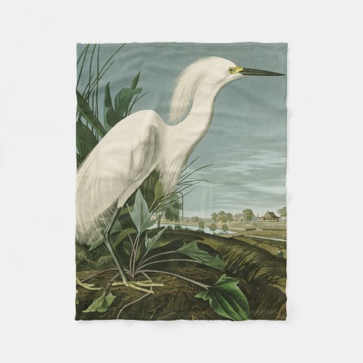 Audubon Snowy Heron White Gret Vogel Vogel Fleece Deken (Voorkant)