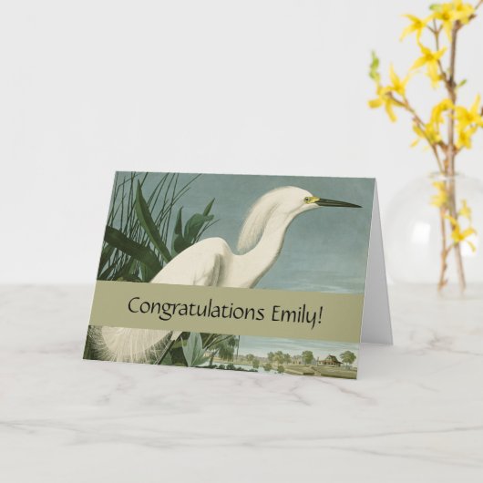 Audubon Snowy Heron White Gret Vogel Vogel Kaart (Gele Bloem)