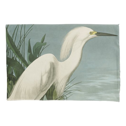 Audubon Snowy Heron White Gret Vogel Vogel Kussensloop (Voorkant)