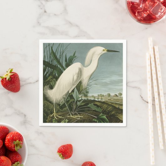Audubon Snowy Heron White Gret Vogel Vogel Servet (Insitu)