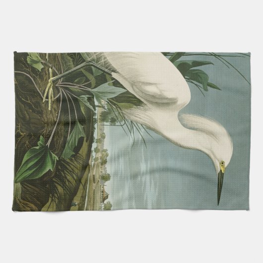Audubon Snowy Heron White Gret Vogel Vogel Theedoek (Horizontaal)